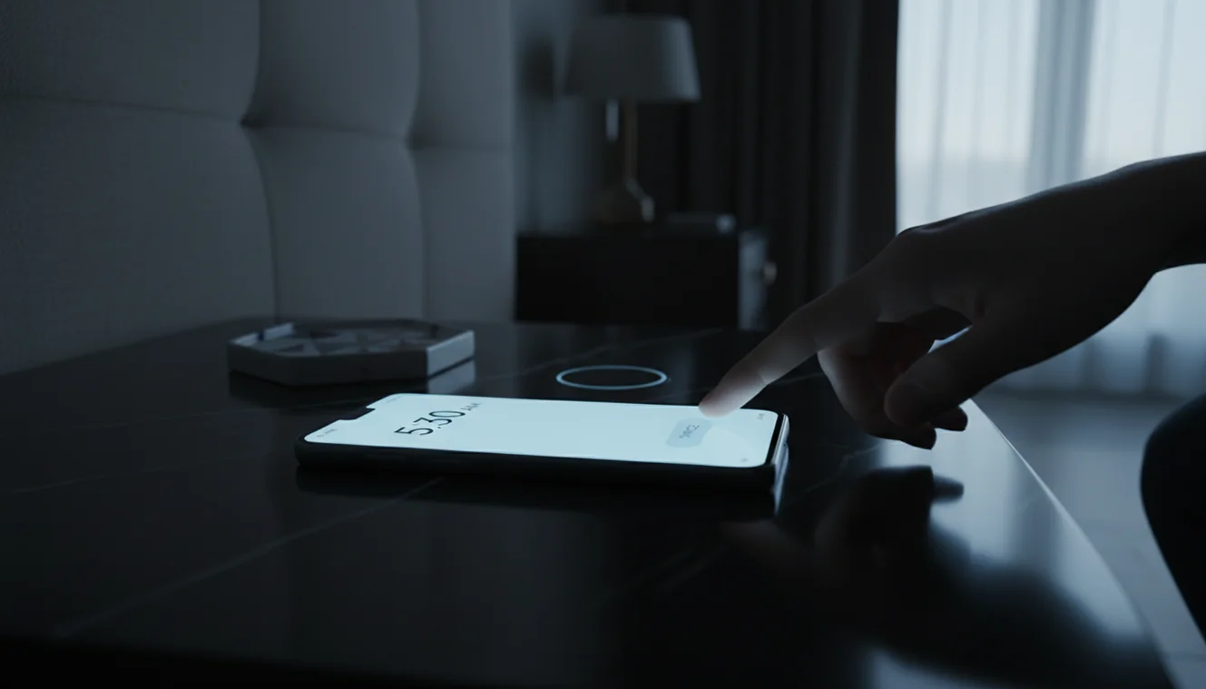 Smartphone alarm app interface with alarm settings